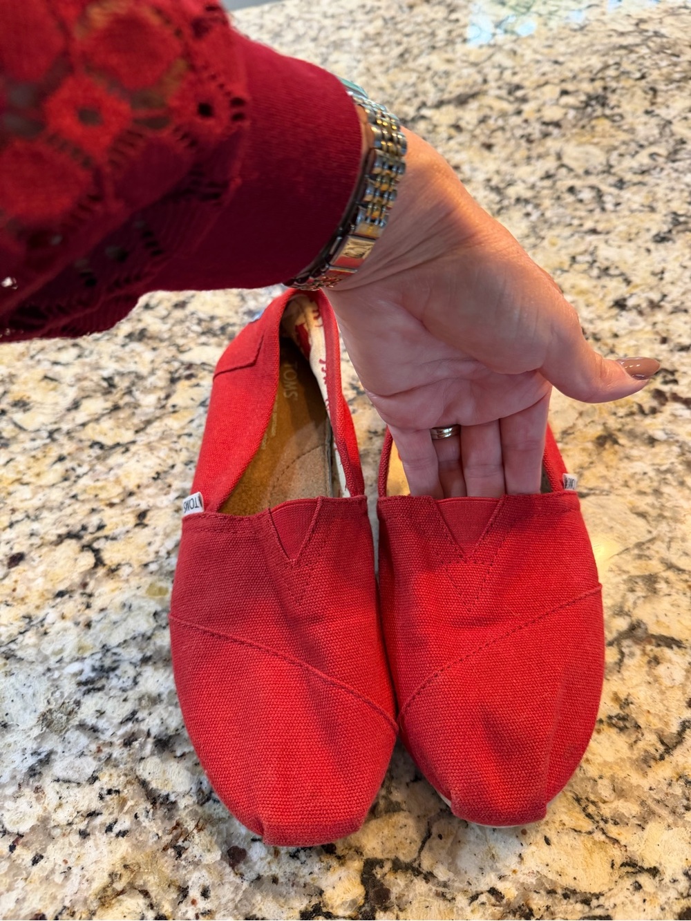 Toms Women's Red Canvas Slip-On Moccasins